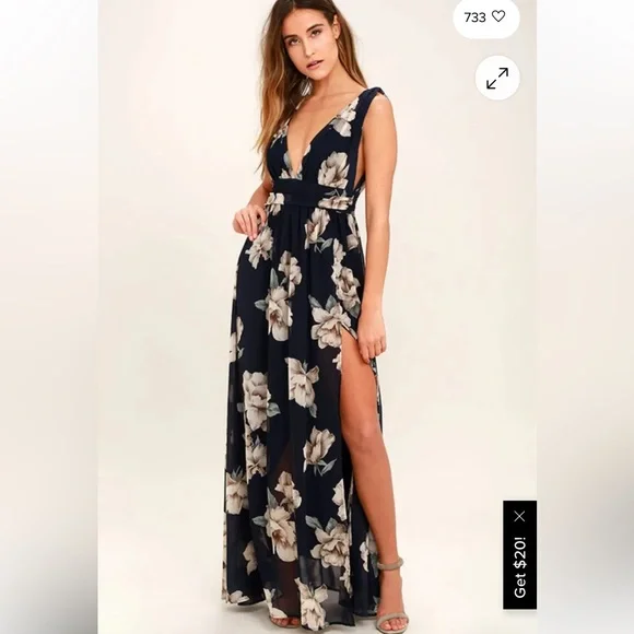 Garden Meandering Navy Blue Floral Print Maxi Dress S NWT - Picture 1 of 9